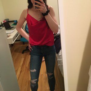 Silky red cowl neck top